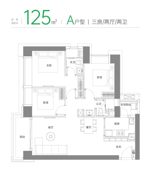 绿景白石洲璟庭125平户型图